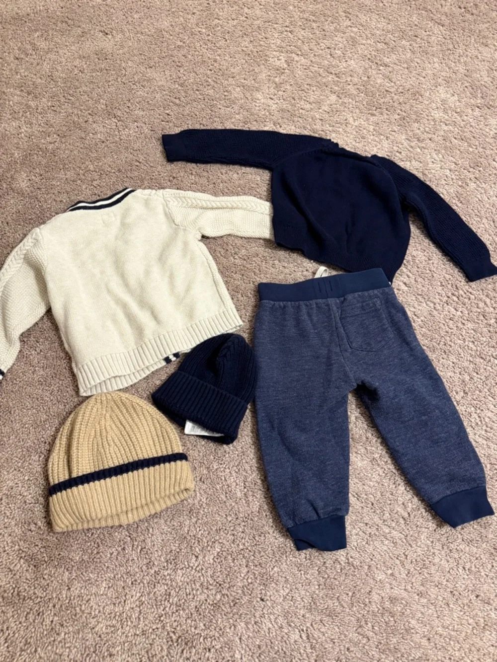 Baby GAP bundle set 2 sweater 2 hat 1 pants navy blue & cream nautical coastal
